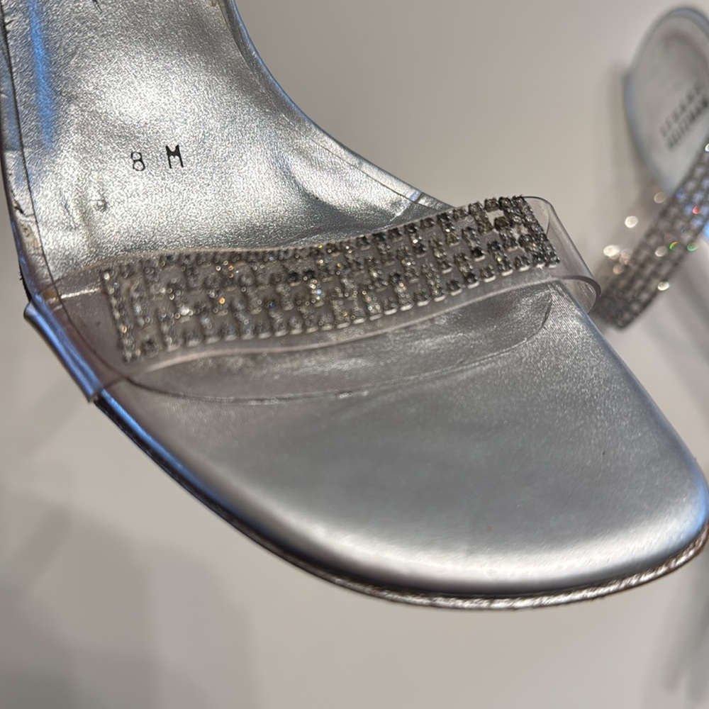 Stuart Weitzman Aleena Crystal Lucite Rhinestone Slide Heels Sandals Size 8 EUC - Picture 4 of 14